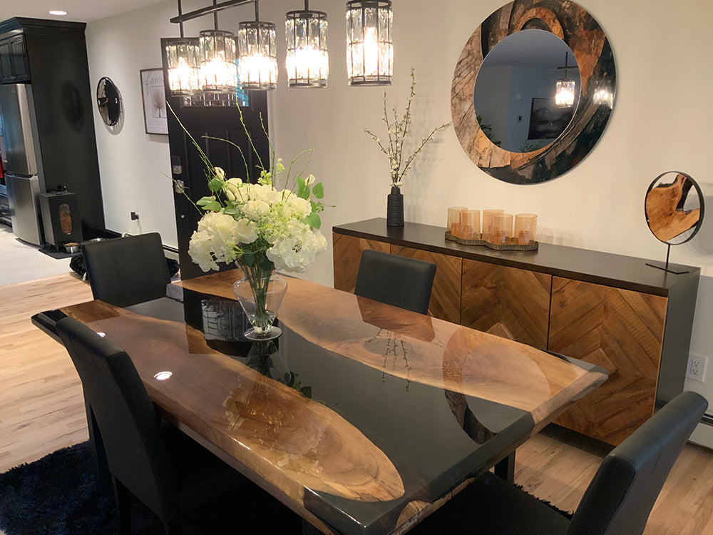 Long Island Luxury Dining: A Custom Black Walnut Epoxy River Table in Islip Terrace, New York