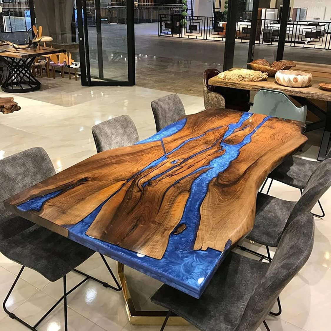 Kazana Home Custom Black Walnut Live Edge Epoxy Table