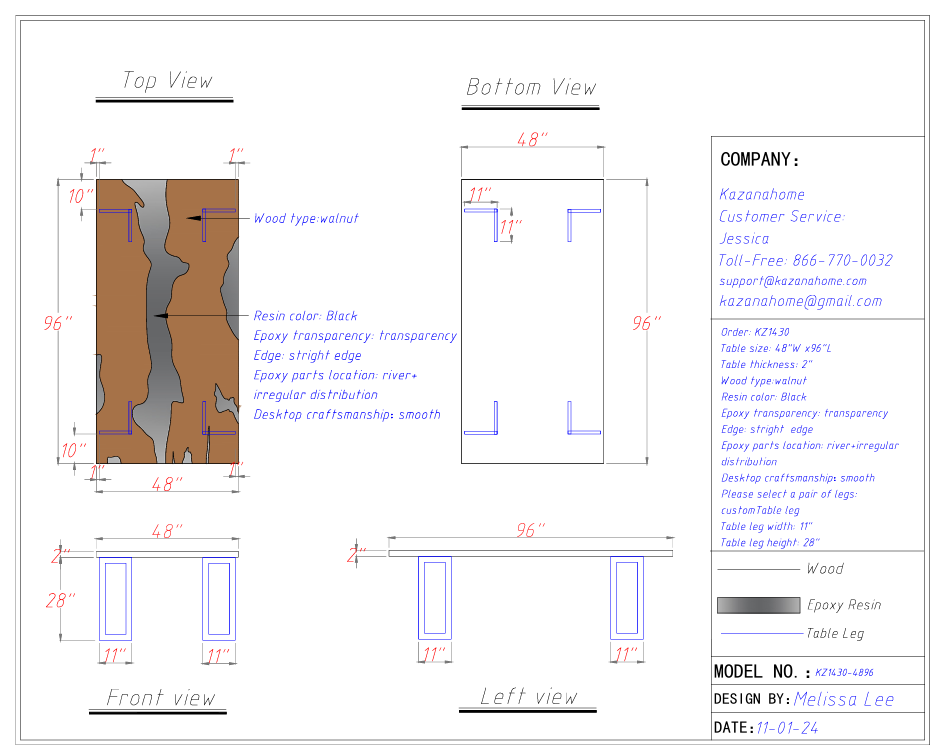 Custom Walnut Epoxy Table legs $798 for Alex