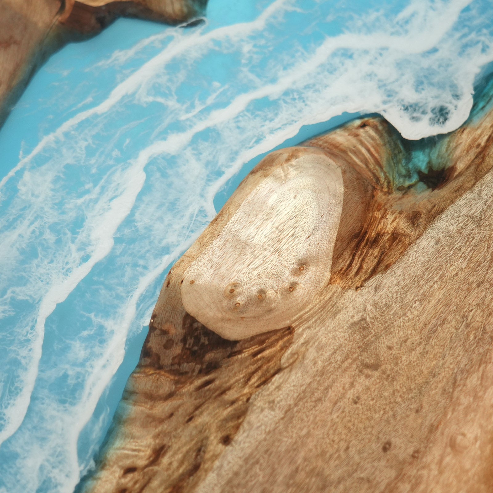 KAZANAHOME Golden Camphor Blue Wave River Epoxy Table 42"W×96"L