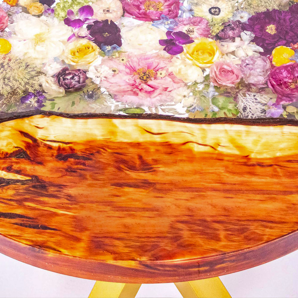 Custom Wood Flower Transparent Round Dining Epoxy Table RT23