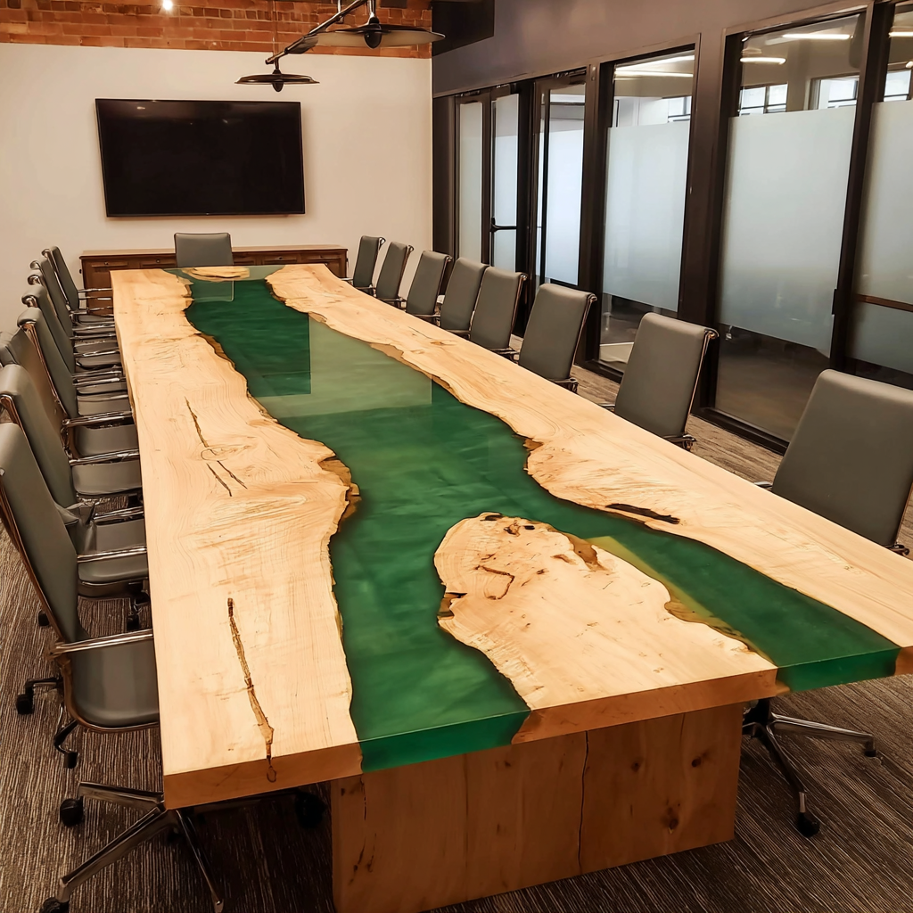 Artisanal Live Edge Poplar Conference Epoxy Table – Breathtaking 12-Seater Meeting Table in Atlanta