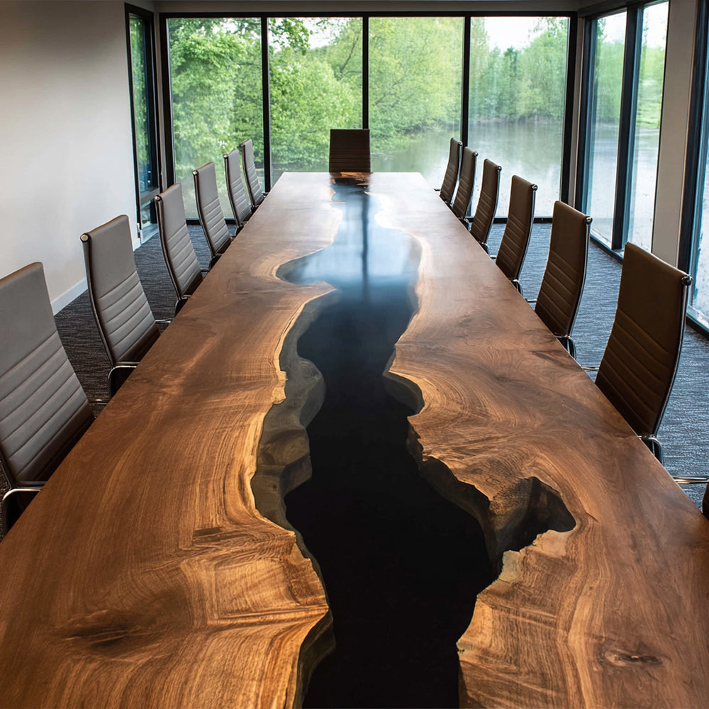 Live Edge Walnut Deep Black Conference Epoxy Table in Boston