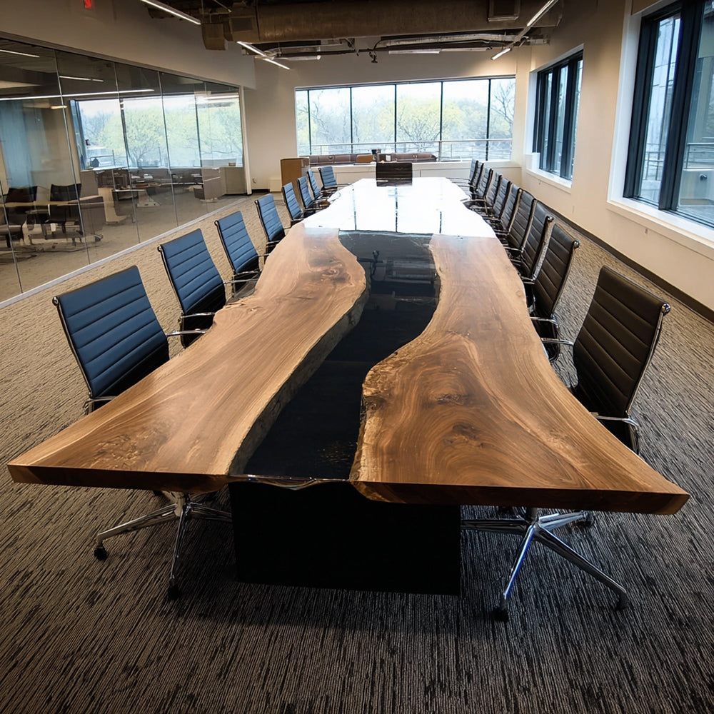 Walnut Deep Black Conference Epoxy Table – Stunning Centerpiece for High-End American Office Suites in Boston