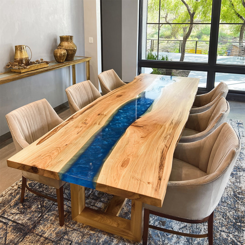 Clean Aesthetic Ash Wood Epoxy Table for Dining Areas KCT100 in Las Vegas