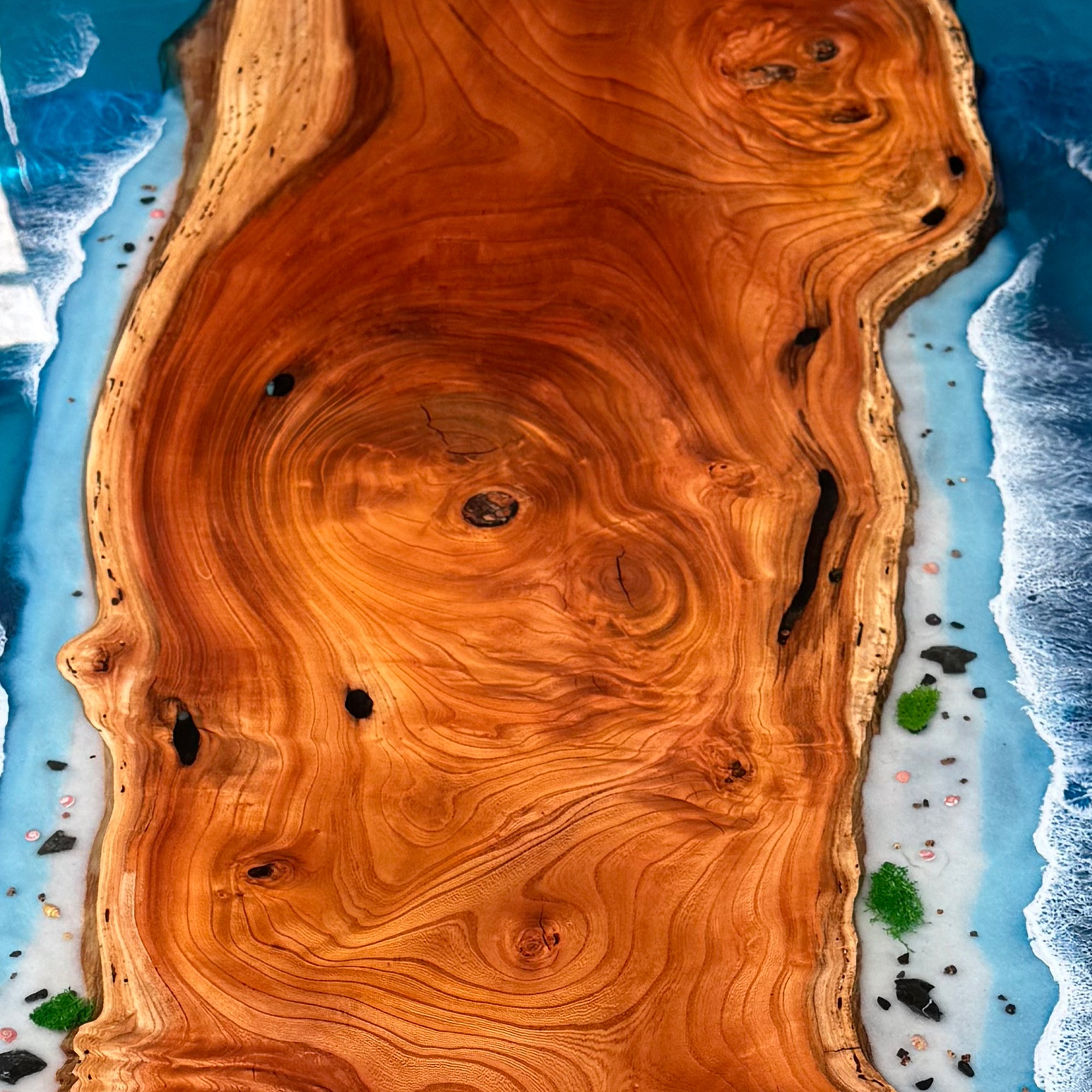 Wood Ocean Wave Epoxy Resin Tables in Charleston