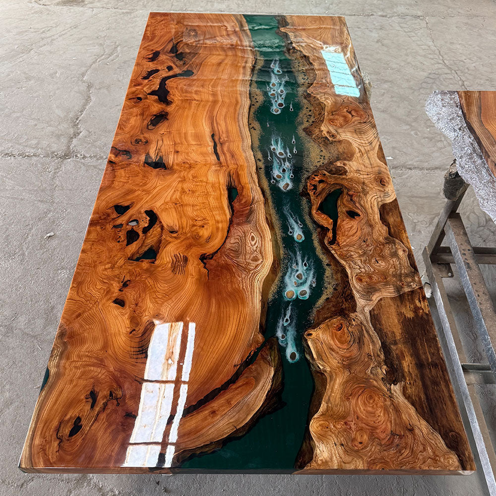 Custom Beech Stone Island Green Epoxy Table in Denver