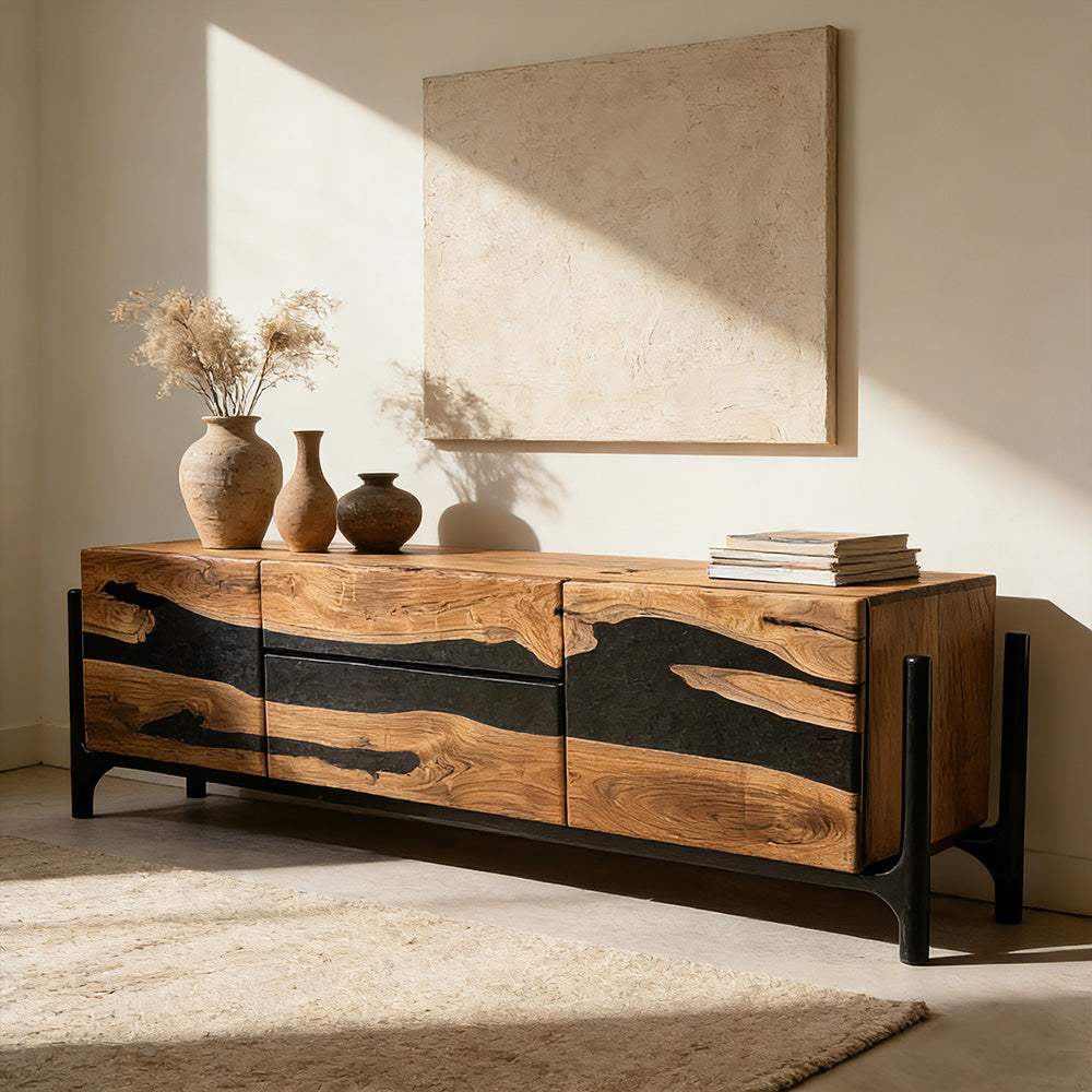 Beech Wood & Black Resin Credenza in Austin