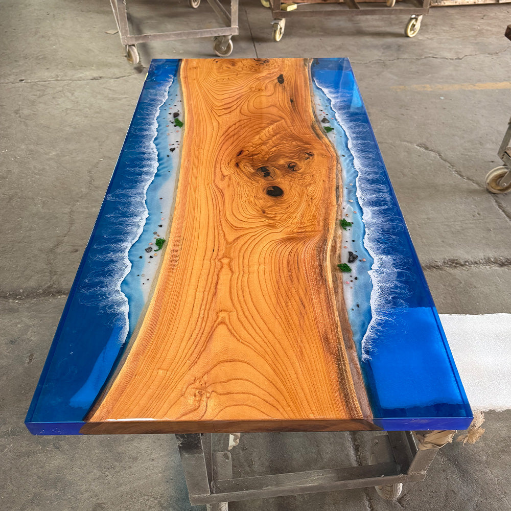Wood Ocean Wave Edge Epoxy Table in Tampa
