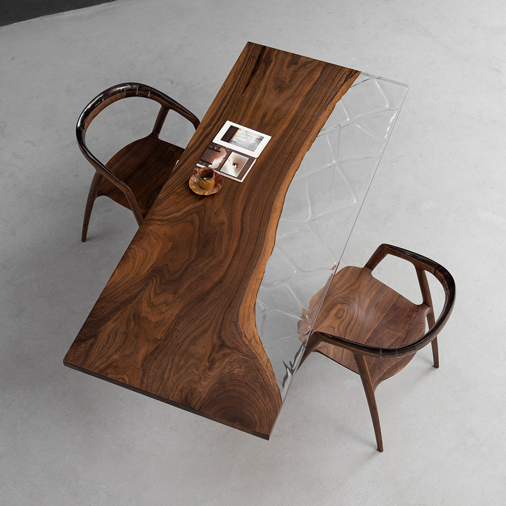 Black Walnut Clear Diamond Mesh Epoxy Table