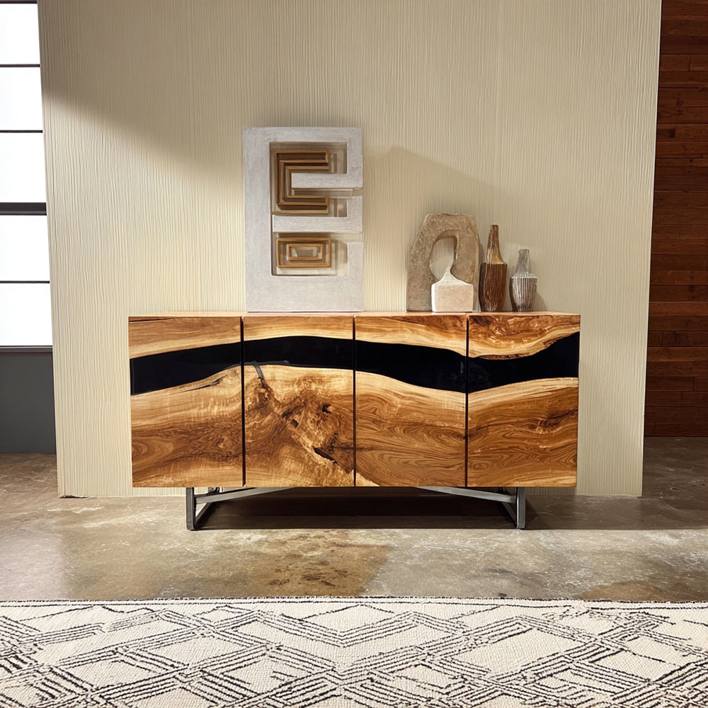 Black Walnut Epoxy River Credenza in los angeles