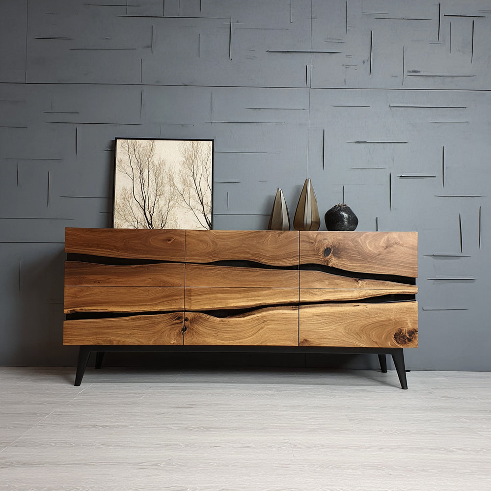 Black Walnut Epoxy Credenza - Wooden Epoxy Sideboard Cabinet