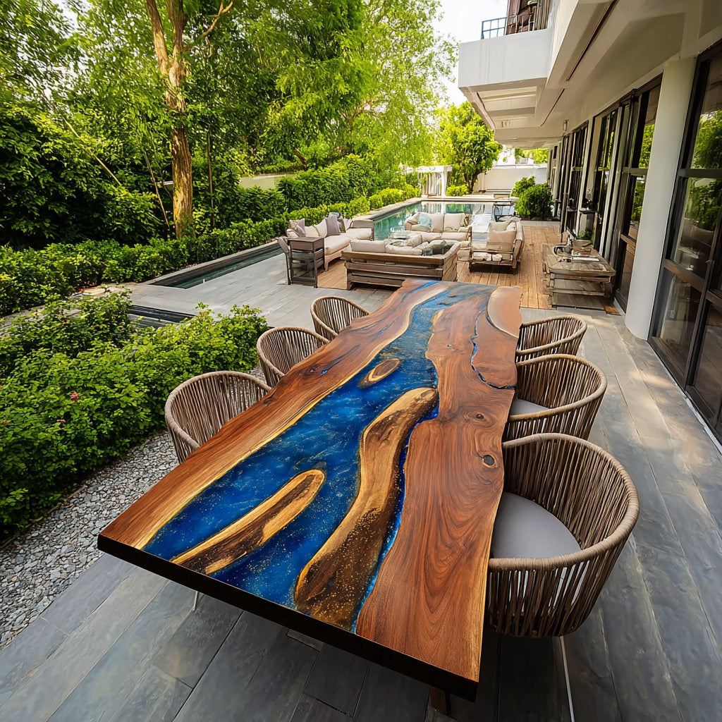 Trendsetting Starry Blue Galaxy Black Walnut Epoxy Table in Los Angeles