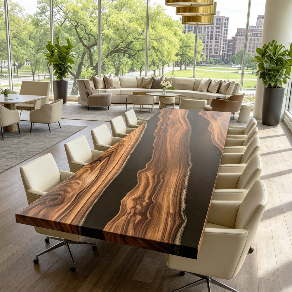 Black Walnut Epoxy Table for Luxury American High-End Suites in New York