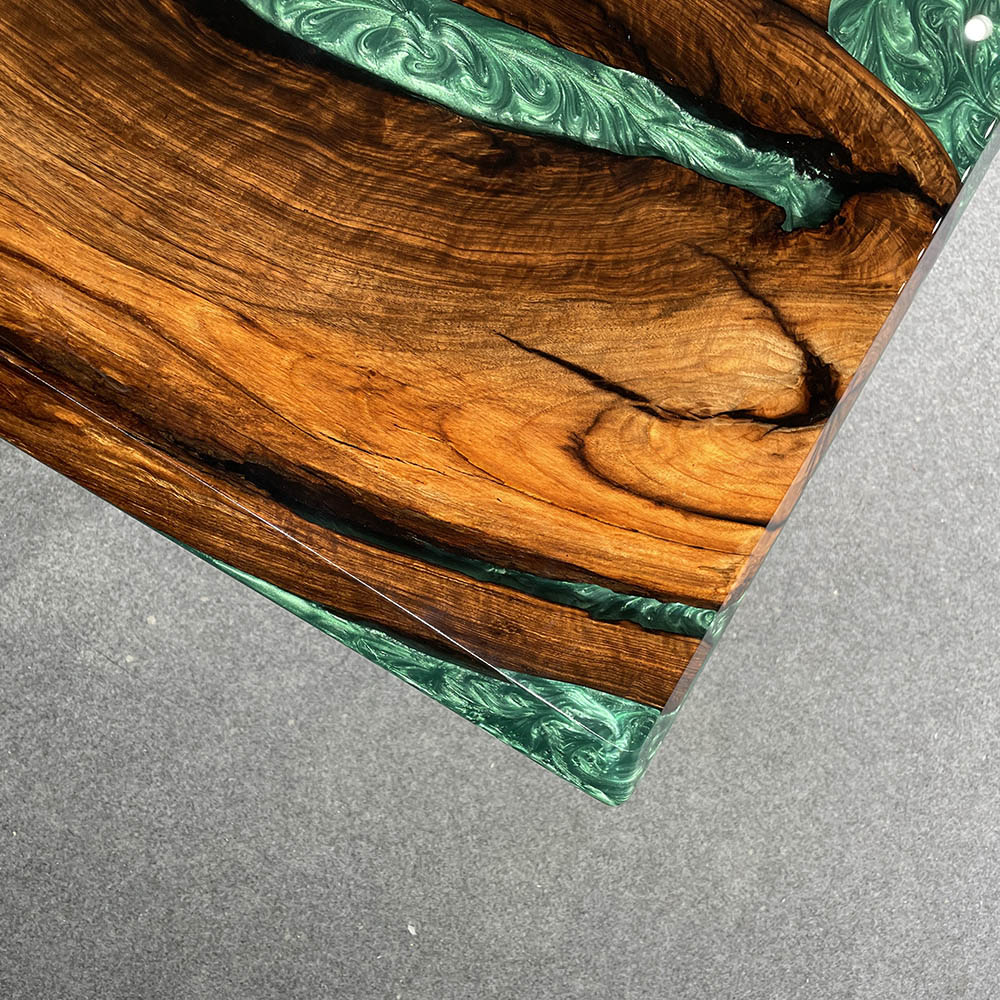 Custom Black Walnut Green River Resin Epoxy Table in Miami