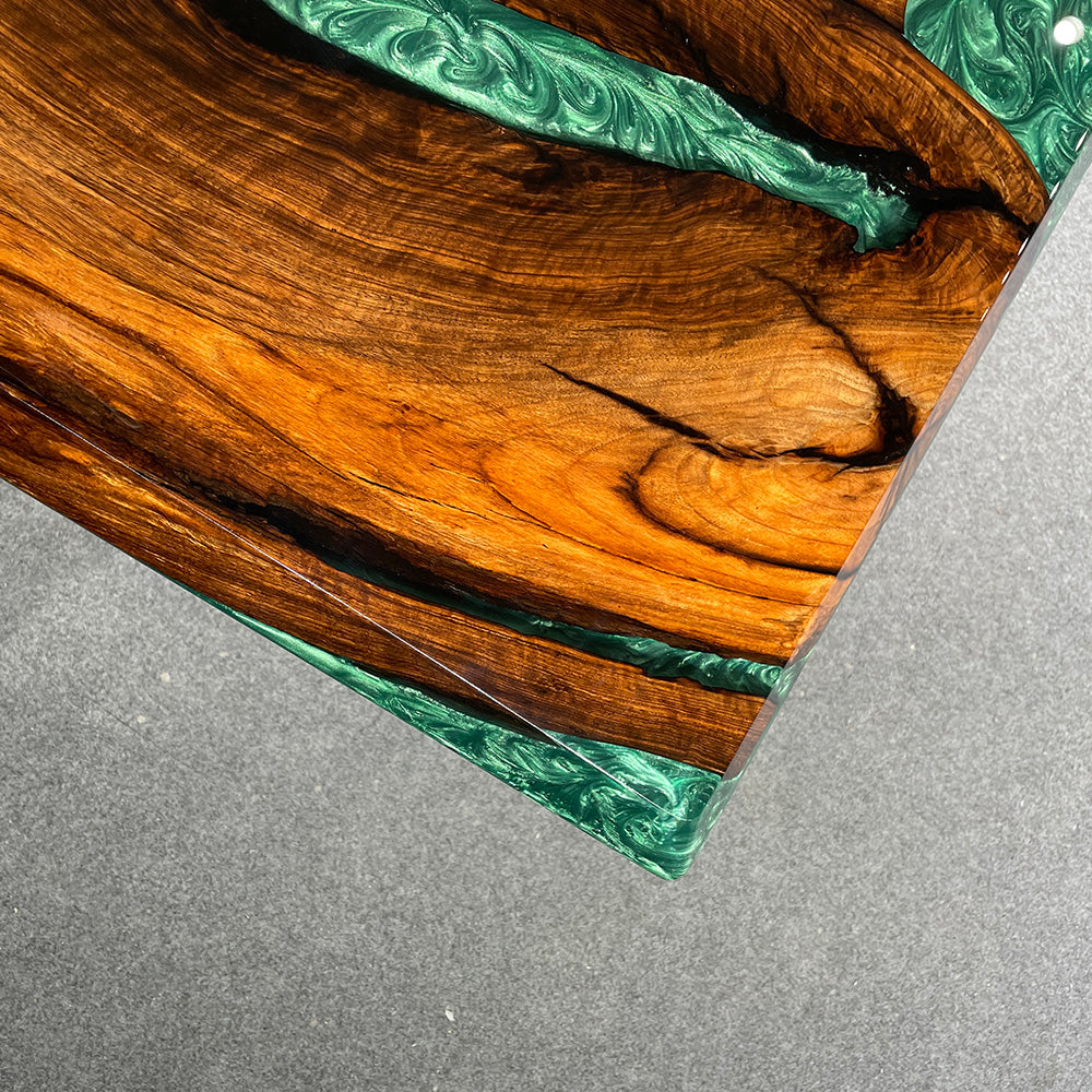 Kazanahome Black Walnut Green Epoxy Tables in Miami