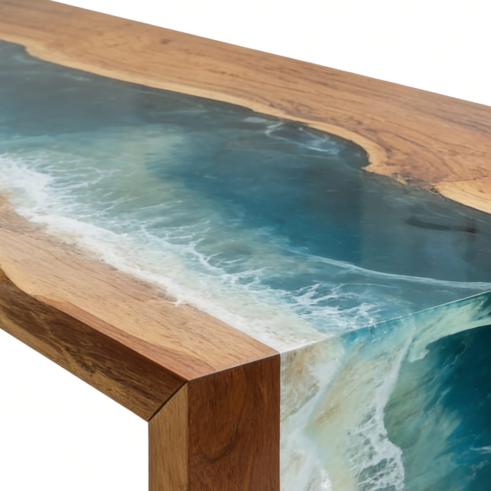 Black Walnut Waterfall Wave Epoxy Table for Modern Beachfront Estates in Malibu