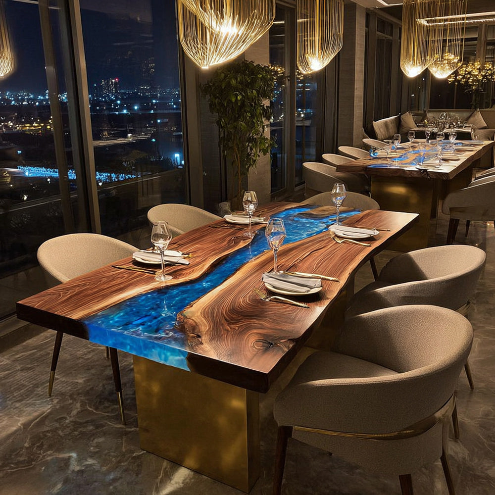 Resin Epoxy Table for Luxury High-End Hospitality Dining Spaces in Manhattan