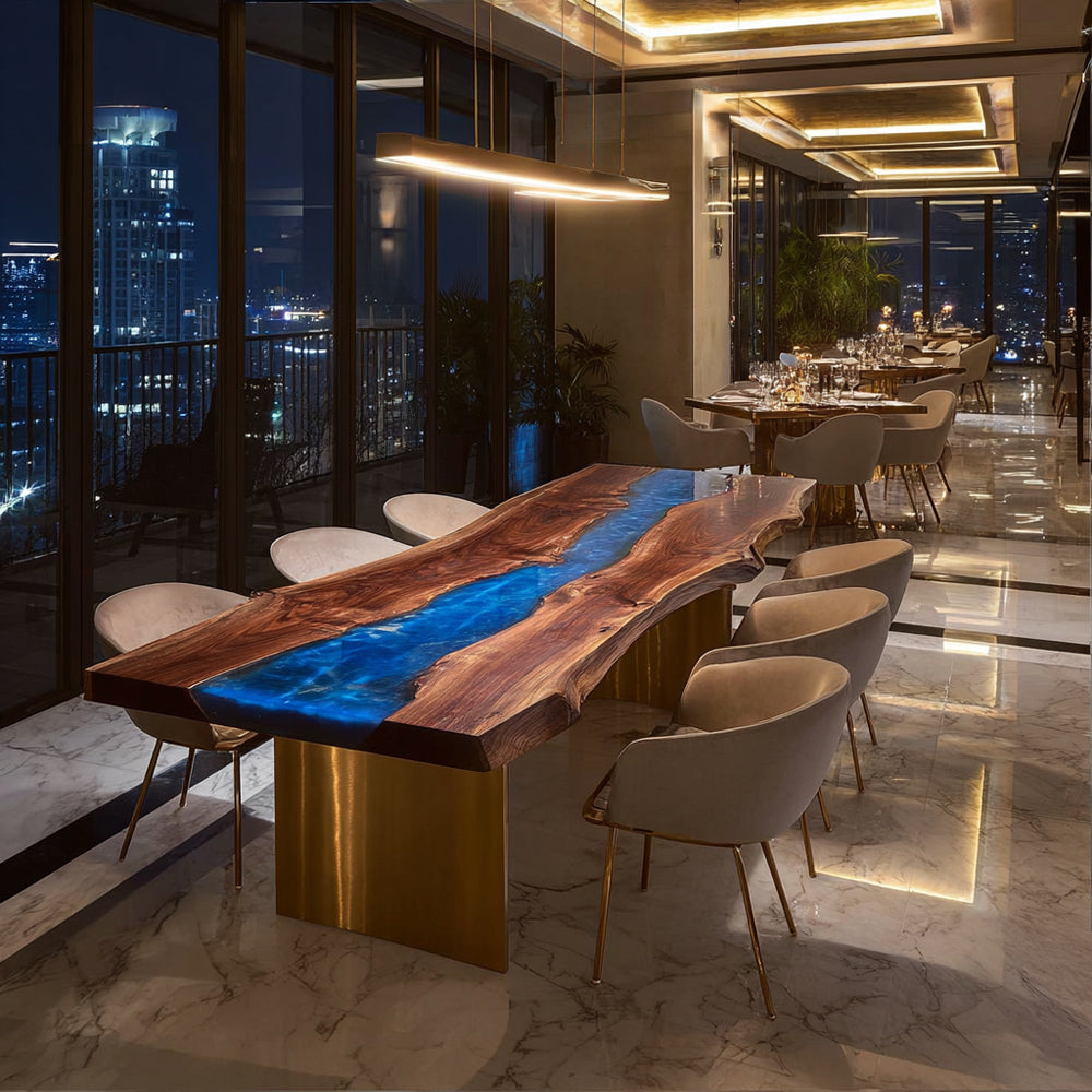 Black Walnut Resin Epoxy Table for Hospitality Dining Spaces in Manhattan