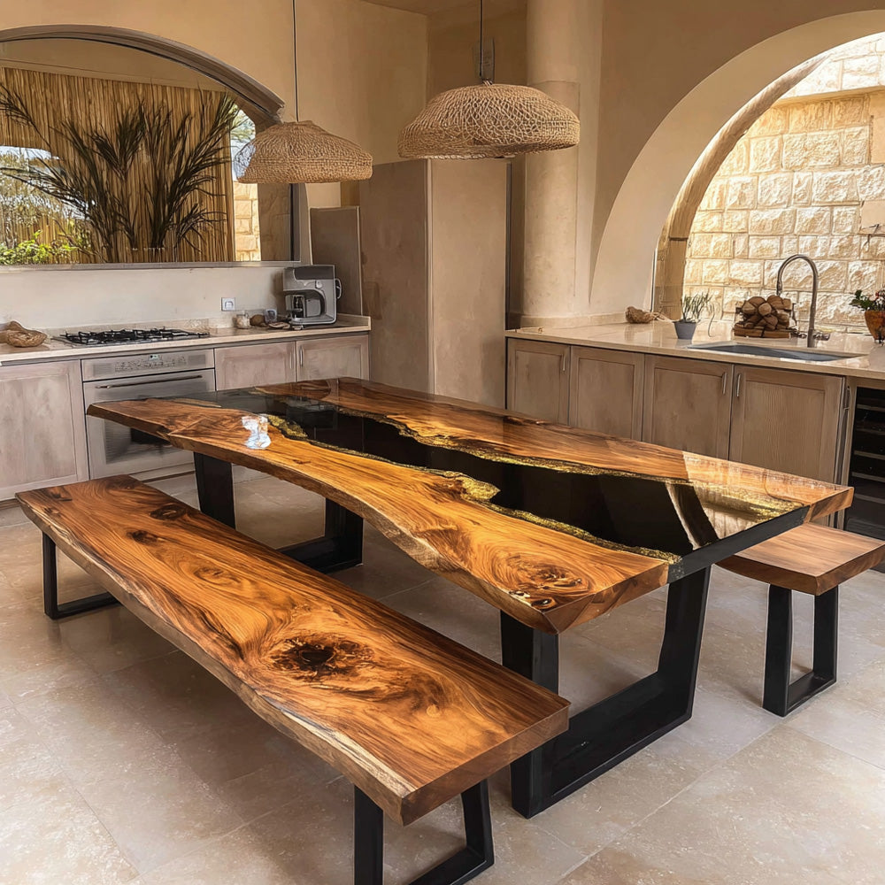 Cohesive Black Walnut & Midnight Resin Table Set for Luxury Rooms in Chicago