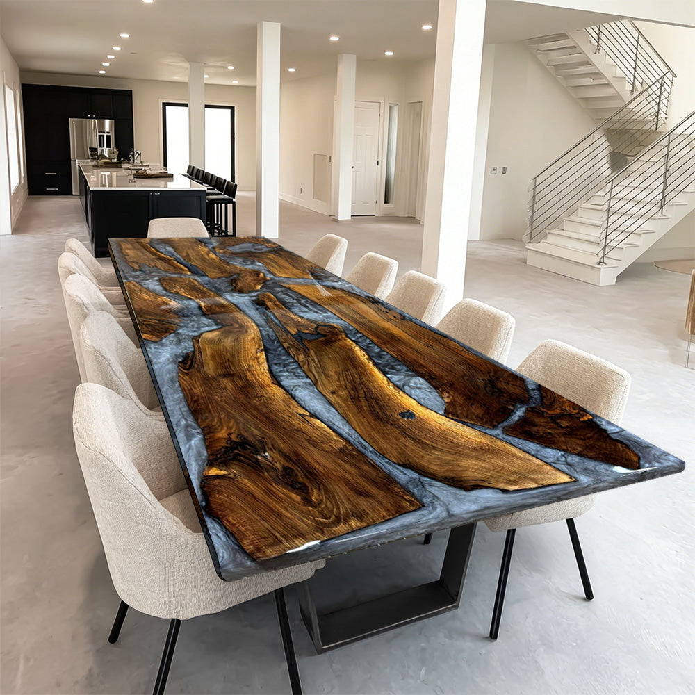 Black Walnut Smoky Black Epoxy Table -Elegant Shadow Flow Design for Modern Penthouses & Upscale Dining in Portland