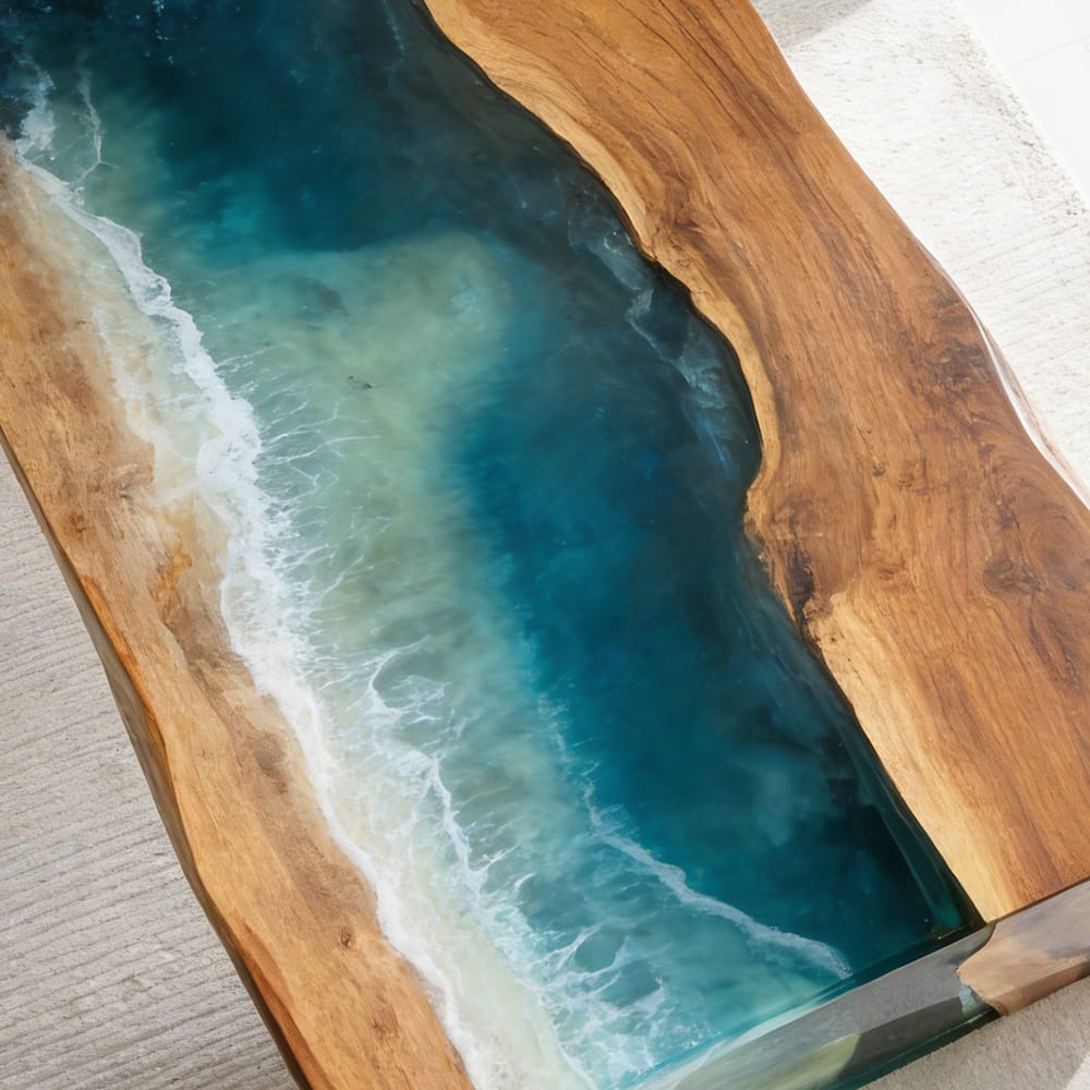 Wave Ocean River Waterfall Epoxy Table in Malibu