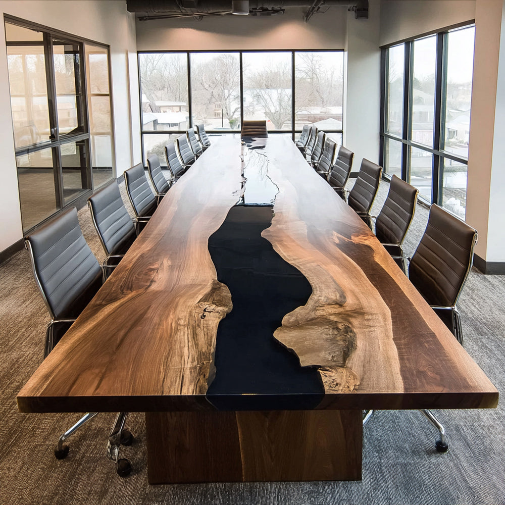 Executive Solid Black Walnut Wood Black River Conference Epoxy Table in Washington