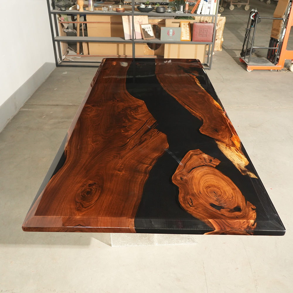 KAZANAHOME Black Walnut Dark Stained Resin Epoxy Table