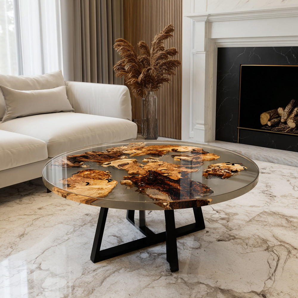 Olive Wood Black Resin Table in San Francisco