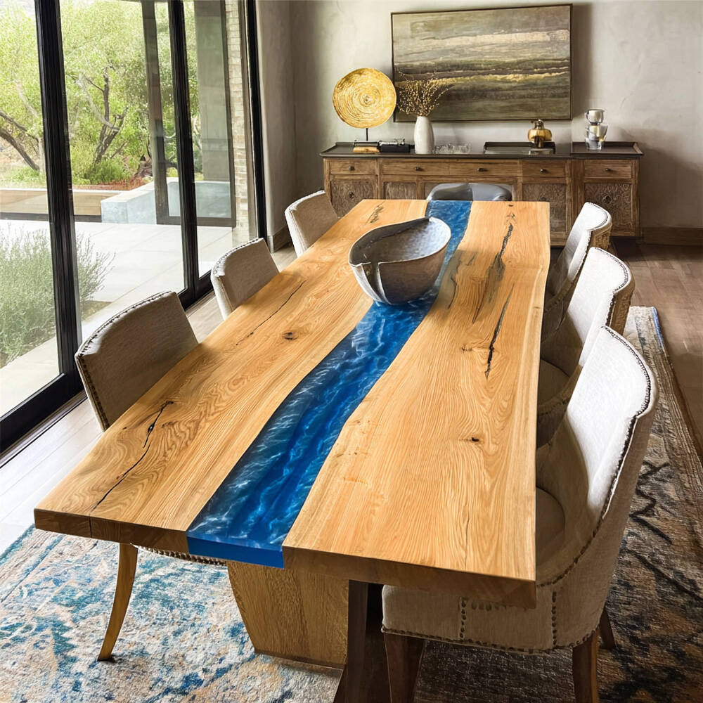 Clean Aesthetic Ash Wood Live Edge Epoxy Table in Las Vegas