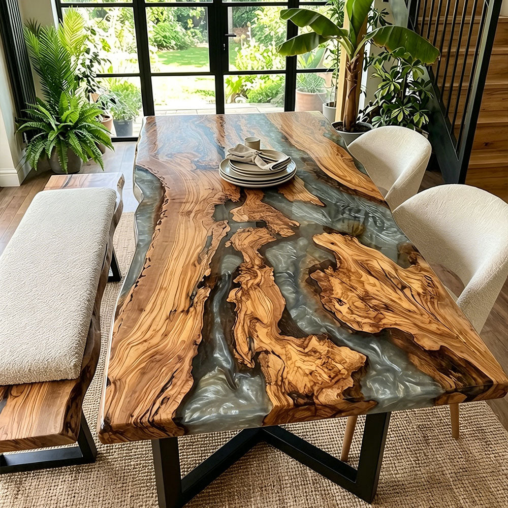 Contemporary Olive Smoked Silver Gray Dining Epoxy Table in Nashville
