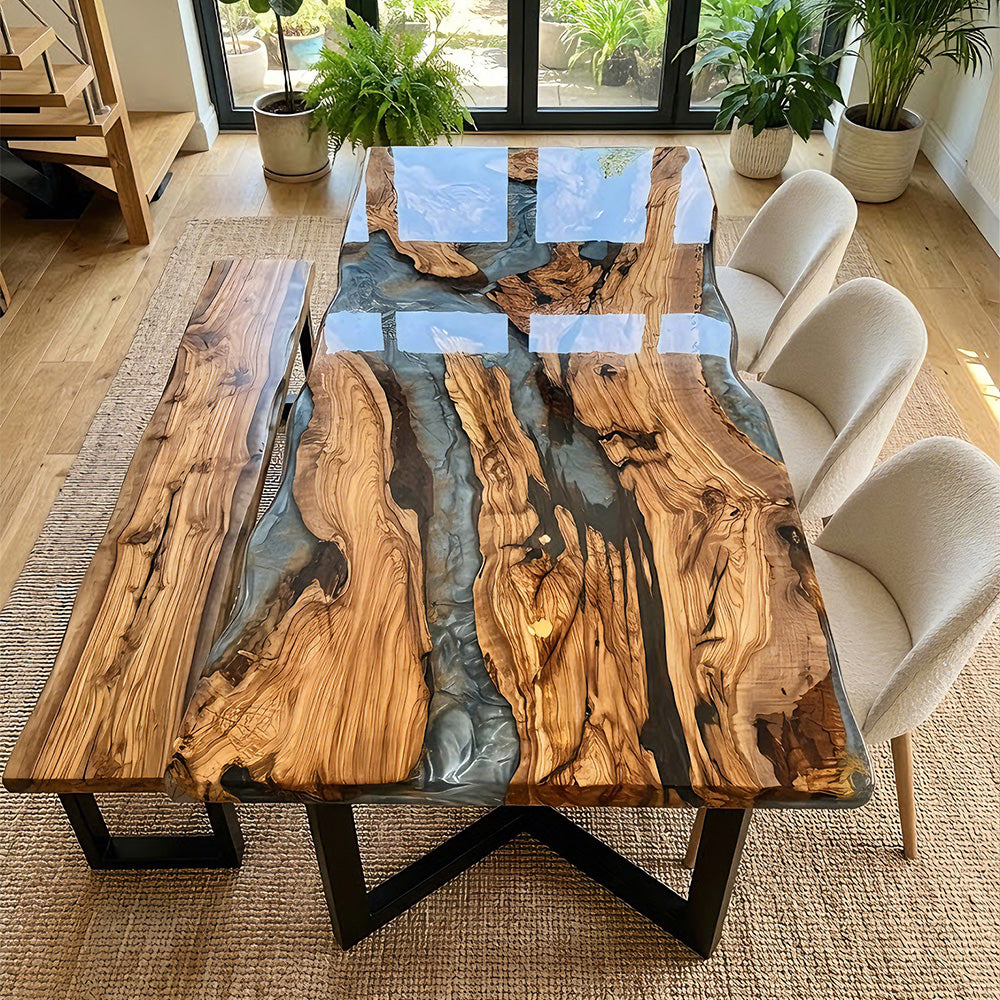 Olive Wood Dining Epoxy Table for Metropolitan Apartments KCT104 in Nashville