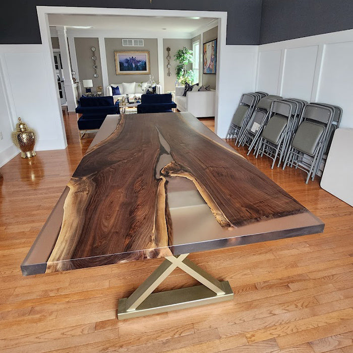 Custom Black Walnut Epoxy Live Edge Dining Table CT40
