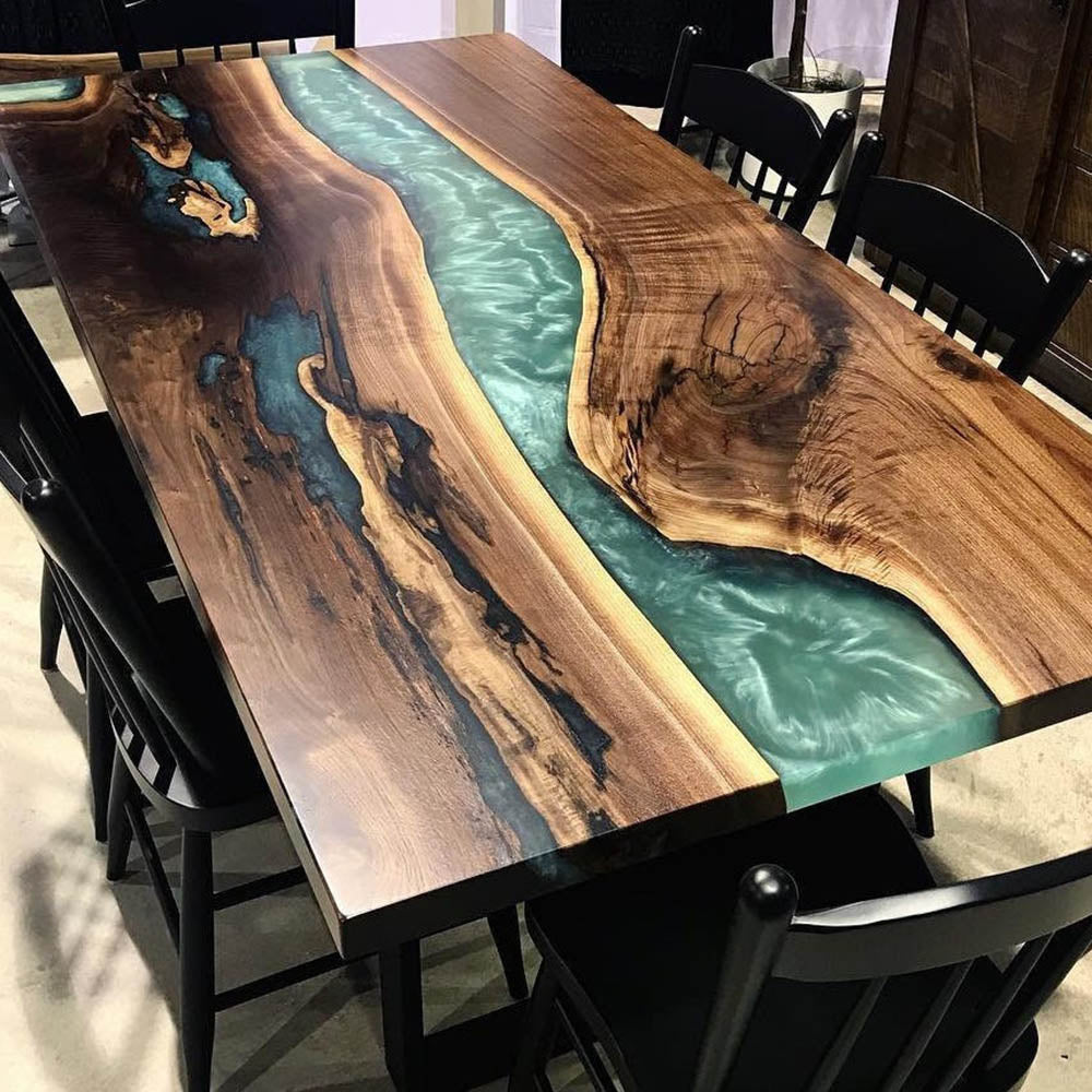 Epoxy Resin Top Ocean Counter Dining Table handmade Furniture, resin River  Decor