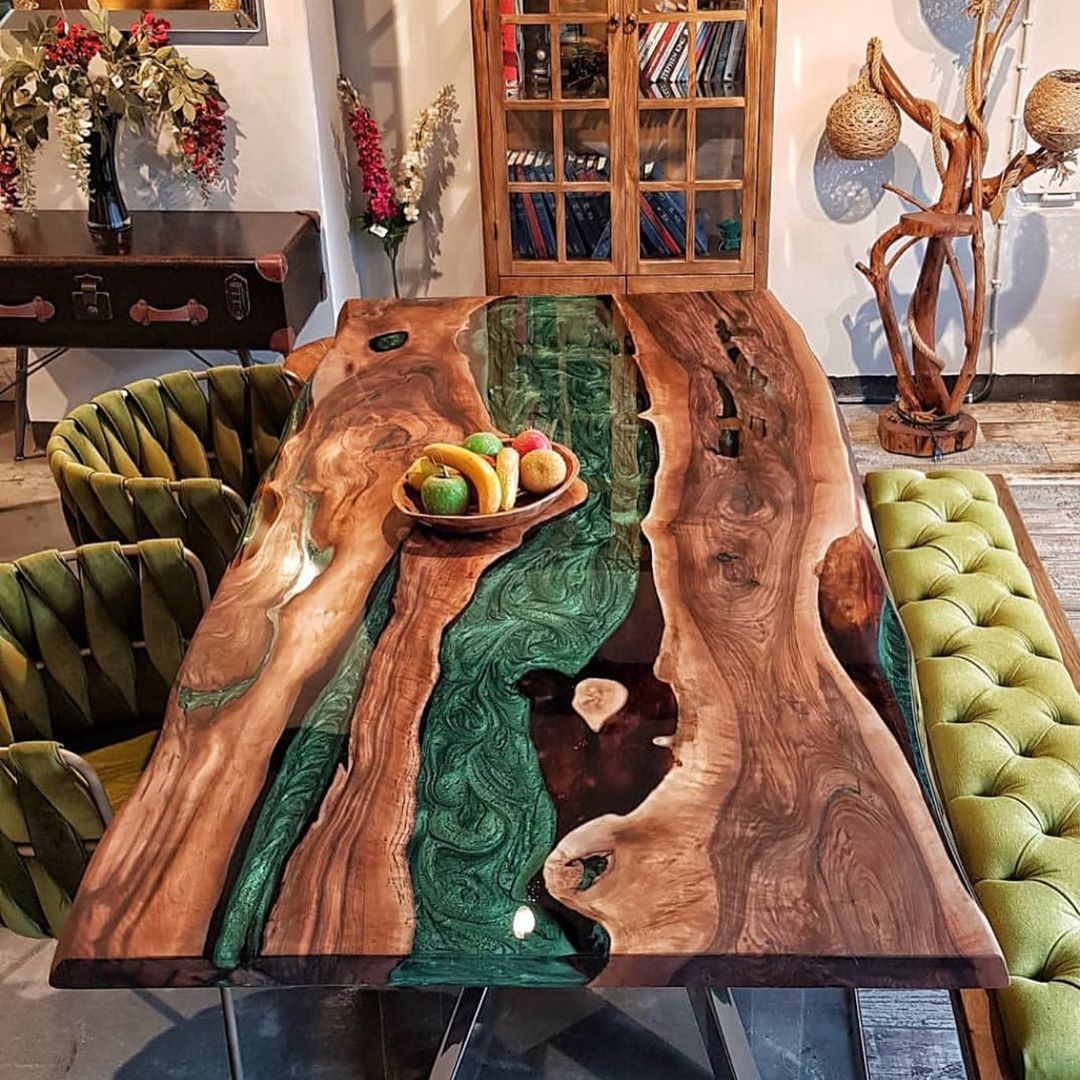 Customizable Black Walnut Epoxy River Dining Table