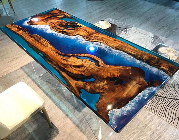 Custom Epoxy Walnut Slab Dining Table KCT16
