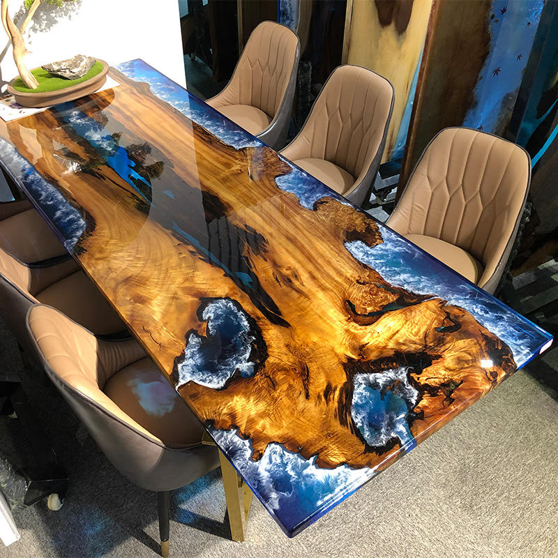 Custom Epoxy Walnut Slab Dining Table KCT16