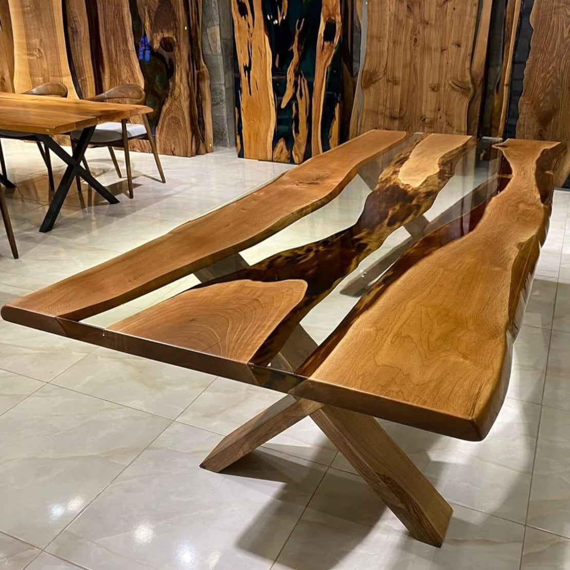 Custom Ideas Walnut Table Top Epoxy Live Edge Table KCT31