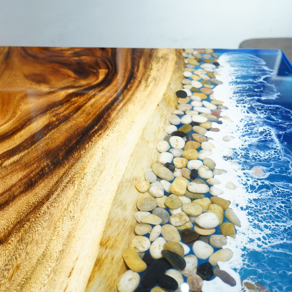 Custom Ocean Wave Walnut Epoxy Dining Table CT44