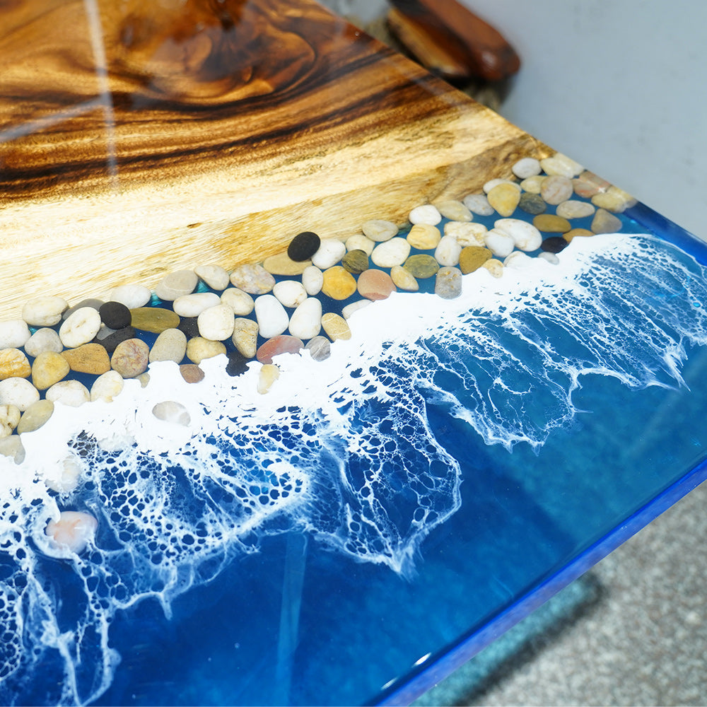 Custom Ocean Wave Walnut Epoxy Dining Table CT44 in Malibu
