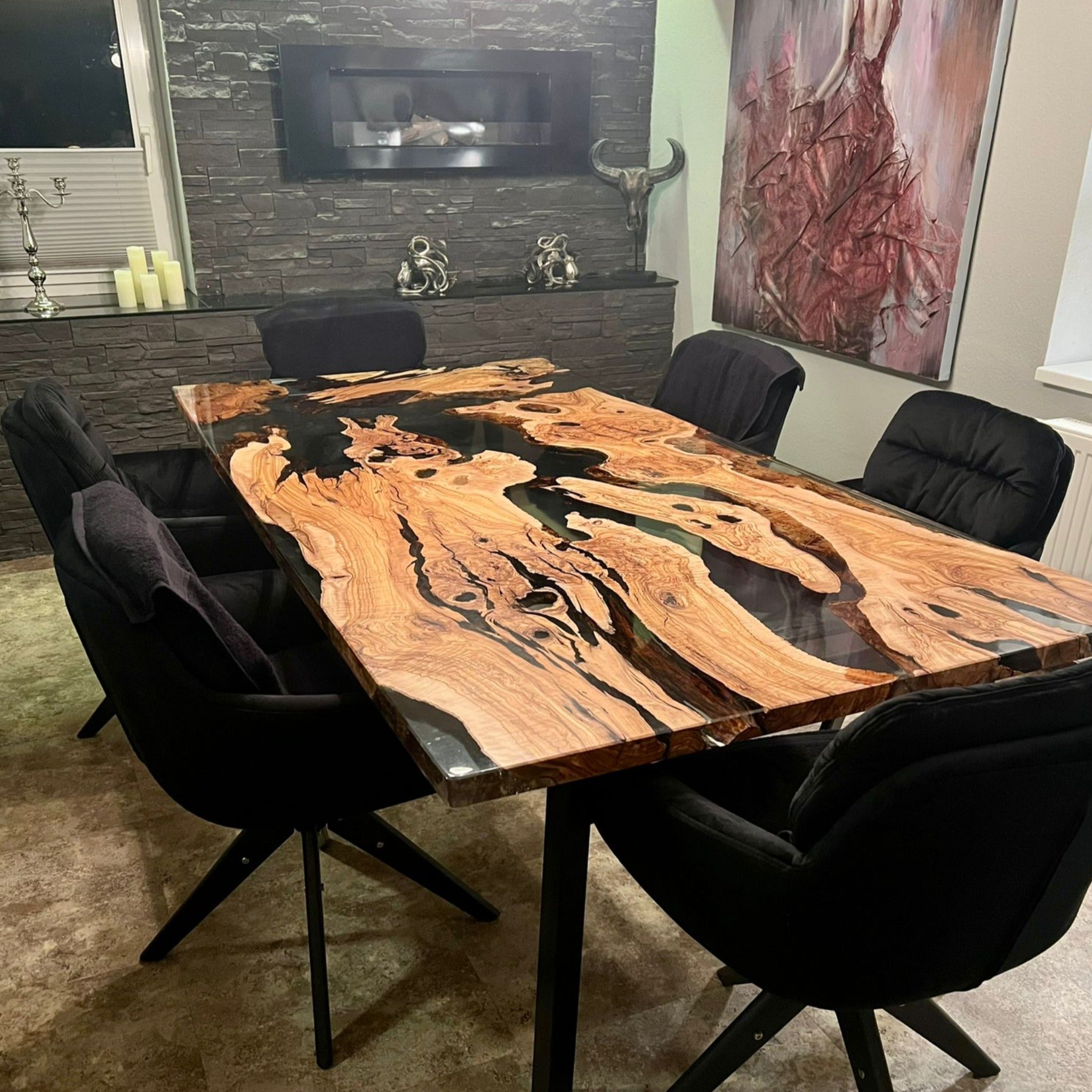 Olive Wood Epoxy Table for Modern U.S. Interiors