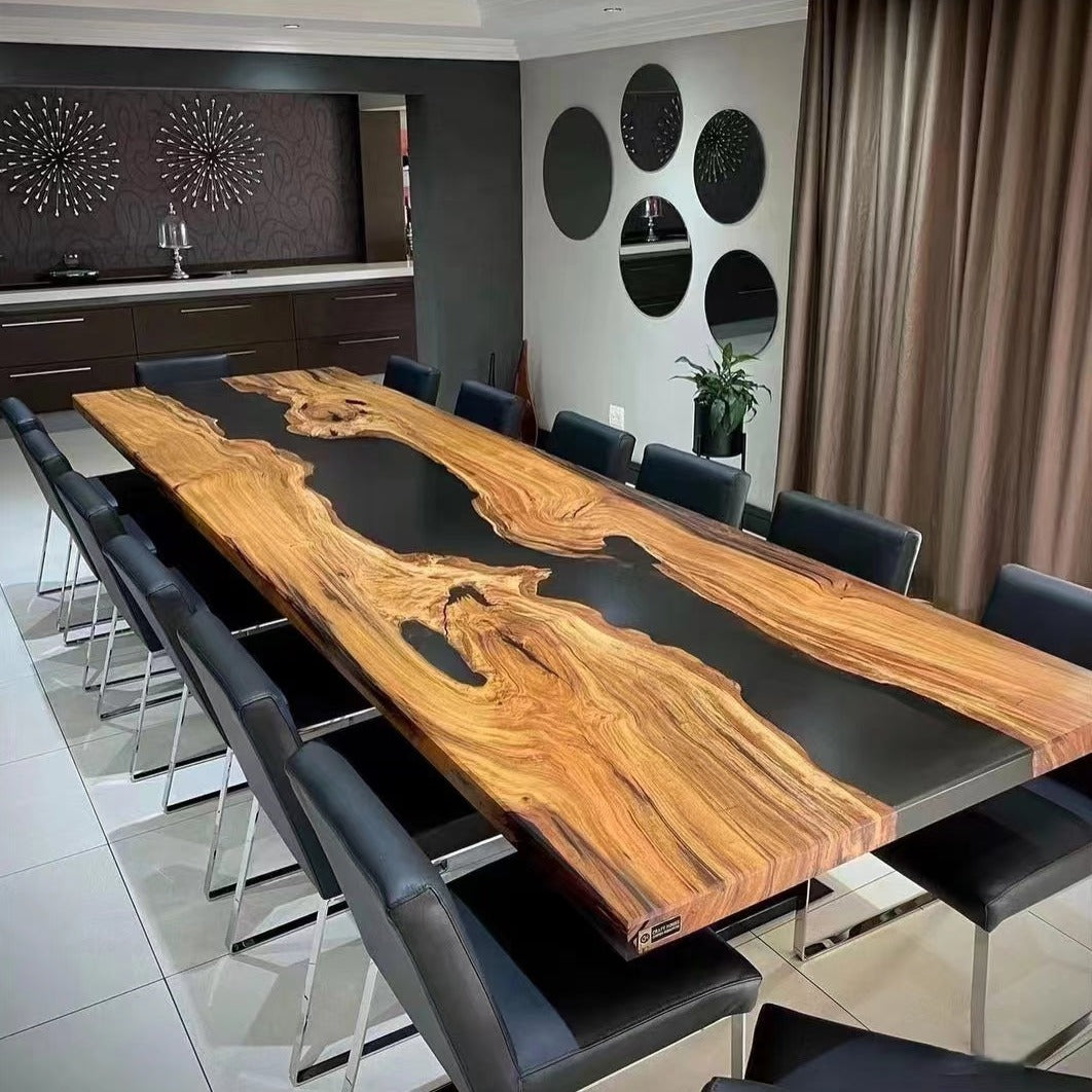 Custom River Conference Epoxy Table Black CT54 in Fresno