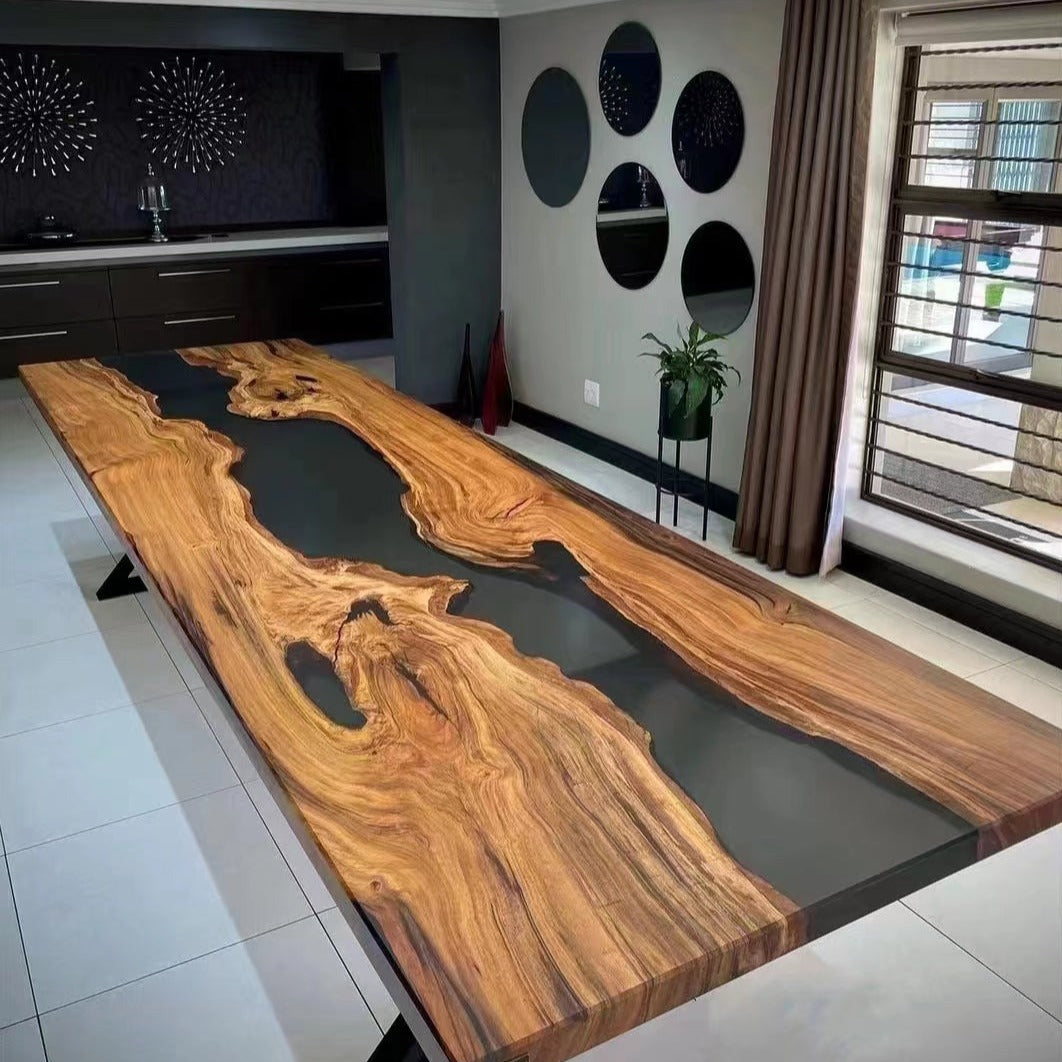 Custom River Conference Epoxy Table Black CT54 in Fresno