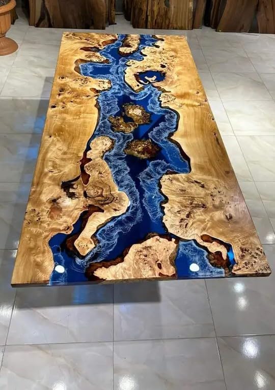 Custom Walnut Rectangular Epoxy Dining Table Island KCT32 in Florida