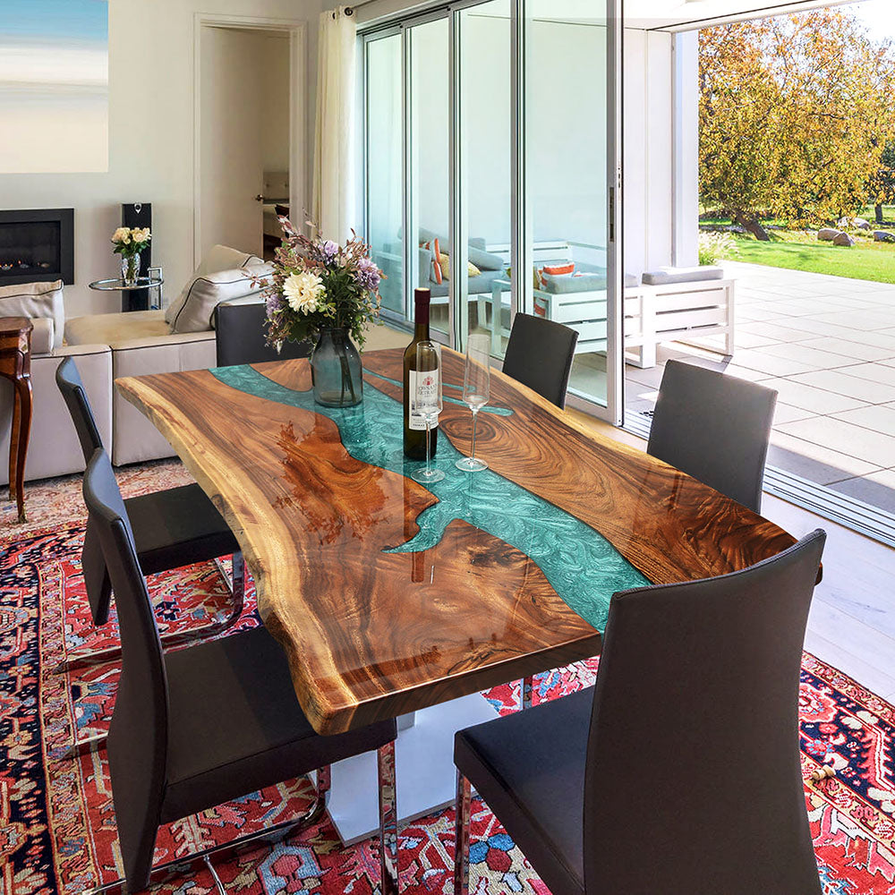Walnut Wood Epoxy Table - Kazanahome
