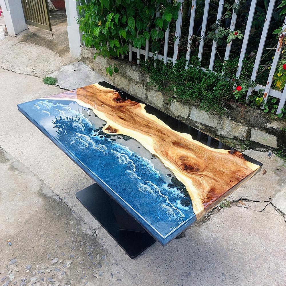 Custom Walnut Epoxy Table Ocean Wave Dining Table KCT10