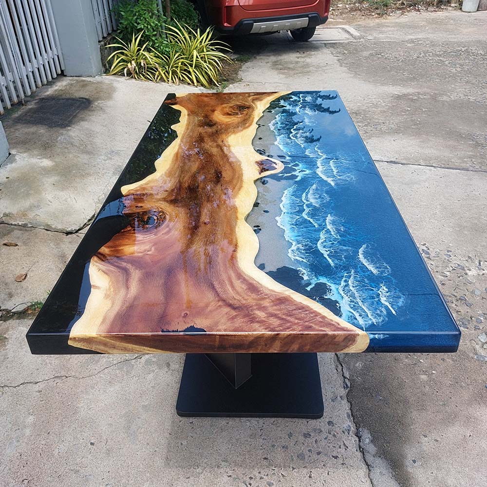 Custom Walnut Epoxy Table Ocean Wave Dining Table KCT10