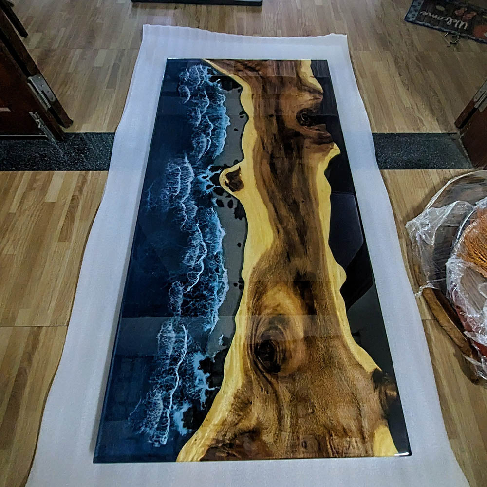 Custom Walnut Epoxy Table Ocean Wave Dining Table KCT10