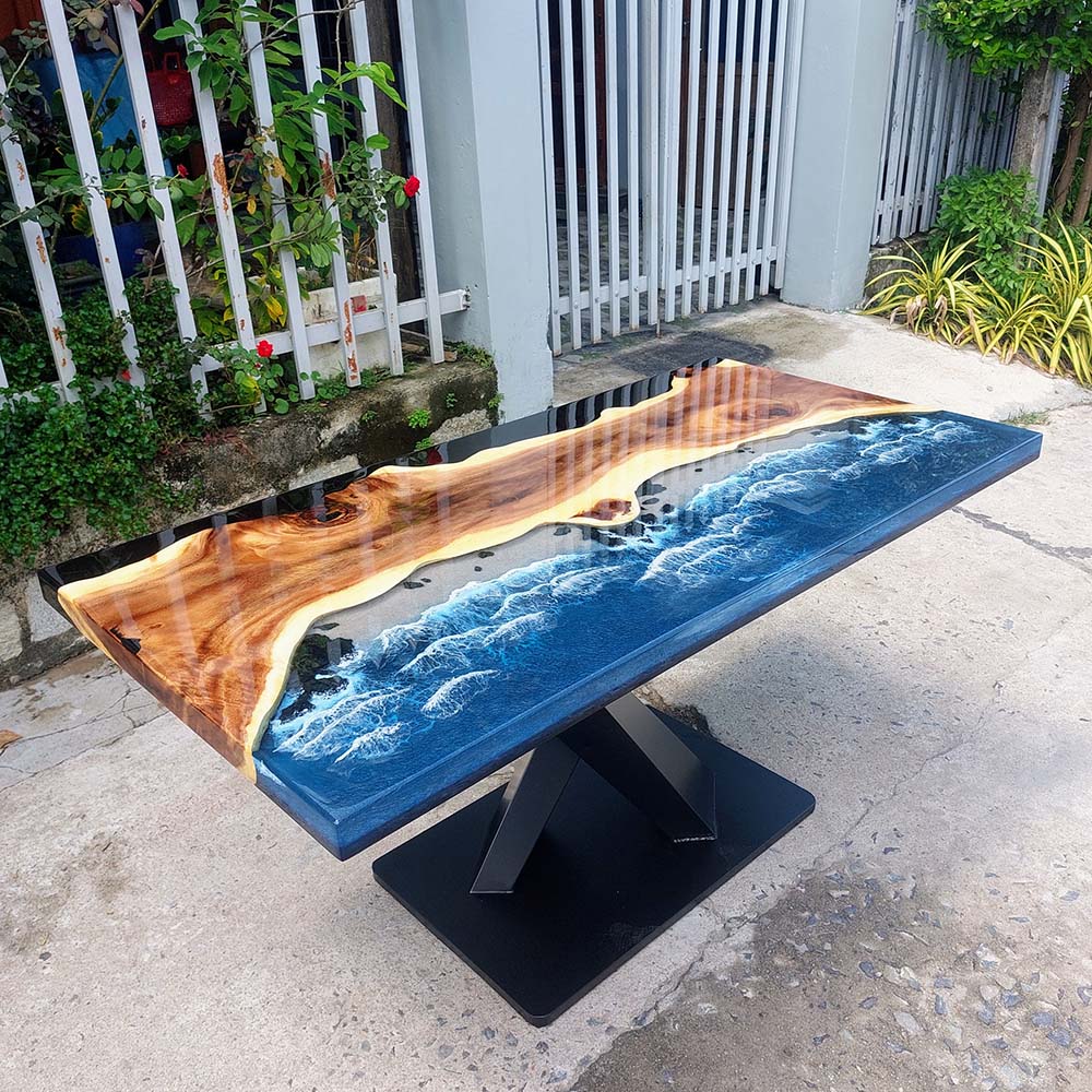 Custom Walnut Epoxy Table Ocean Wave Dining Table KCT10