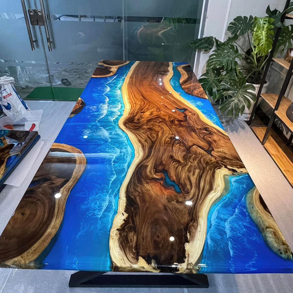 Walnut Ocean Wave Epoxy Table - kazanahome
